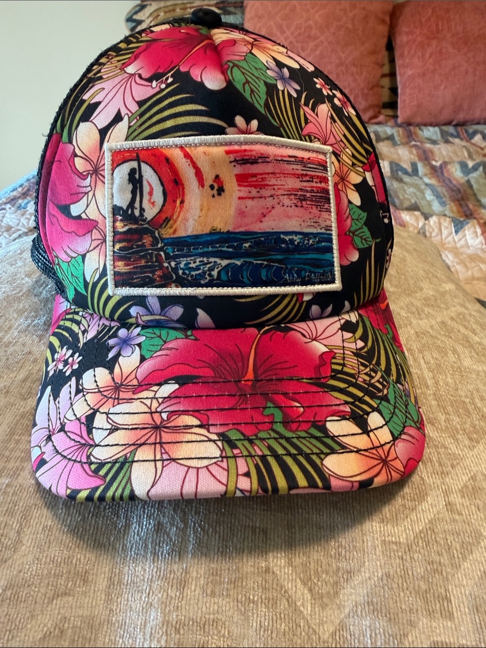 Abby Paffrath Floral Surf Patch Trucker Hat - Pink & Black